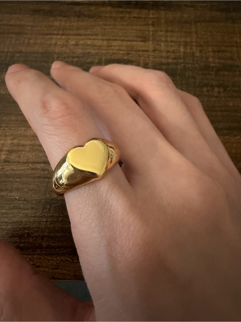 Chunky Gold Heart Signet Statement Ring size 7